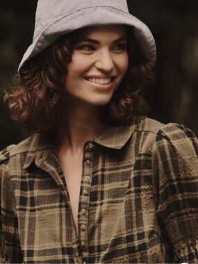 The Tallulah Puff-Sleeve Plaid Buttondown Top